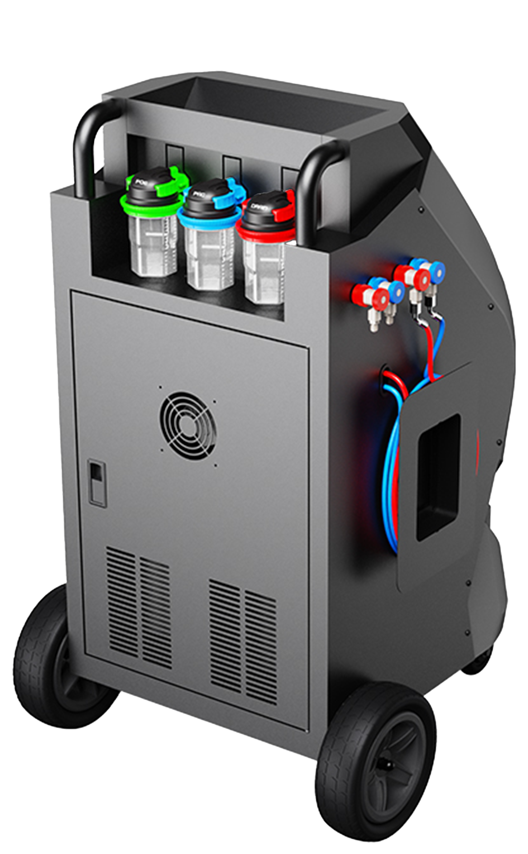 Klima Max Dual – Rückansicht mit Waagen und Drucker